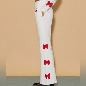 Disney Women's Wide Leg Pants in White with Red Bow Accents